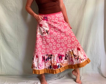 maxi, full length, wrap skirt, pocket, handmade, gift idea, one size fits most (small to large)