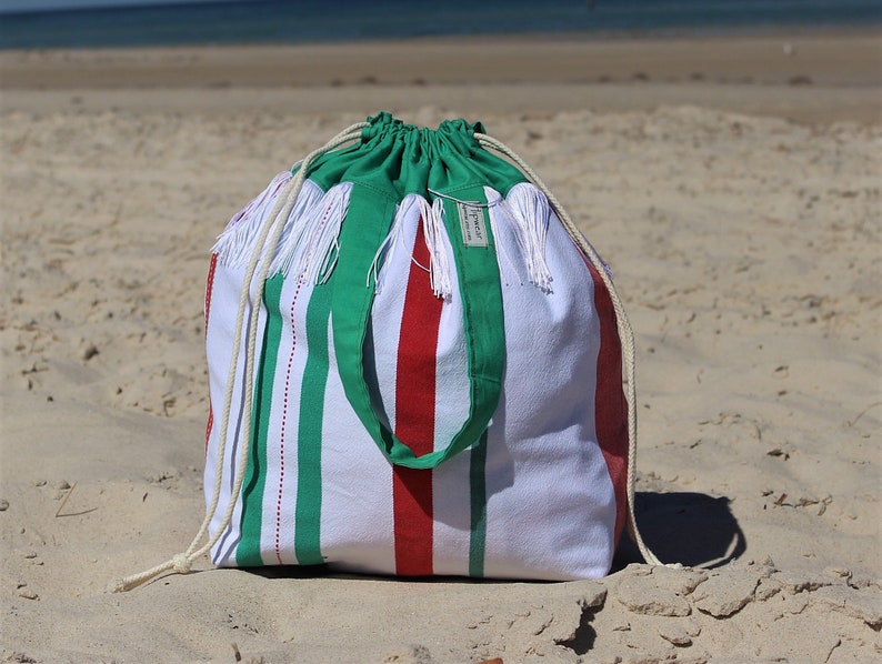 Strandtasche, Projekttasche, Einkaufstasche, Mehrzwecktasche, Groß, Reisetasche, Handtasche, handgemacht, recycelter Stoff Bild 5