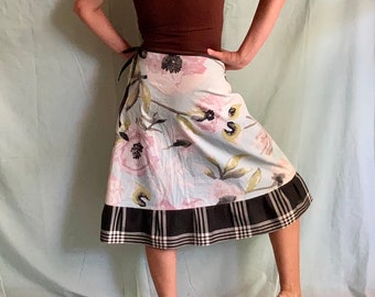 below knee length skirt, wrap, aline, wraparound, handmade, gift idea, one size fits most, beach, summer (small to large)