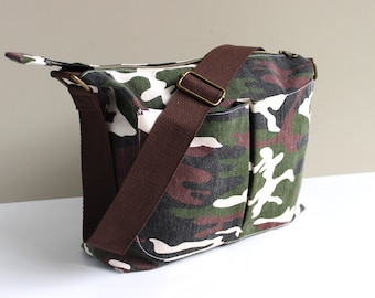 Camouflage-Umhängetasche, Boho-Schultertasche mit verstellbarem Riemen, handgefertigt in Australien