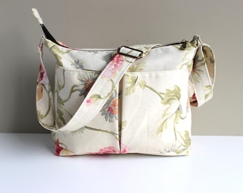 Bolso bandolera de lona floral hecho a mano: bolso de hombro de tamaño mediano