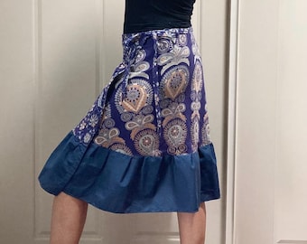 Knielange rok, wikkelrok, a-lijnrok, handgemaakt, cadeau voor haar, one size fits most