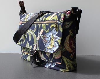 Messenger bag in tapestry floral, laptop crossbody bag