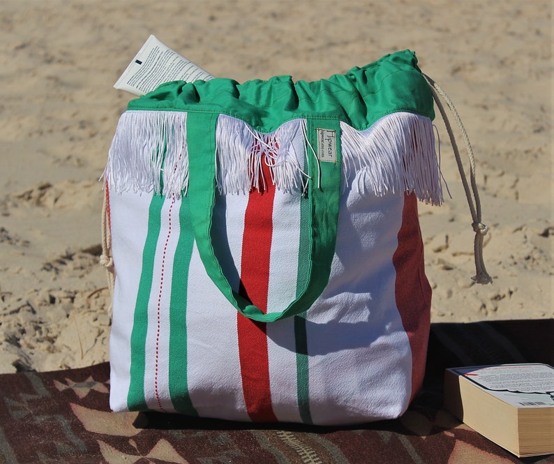 Strandtasche, Projekttasche, Einkaufstasche, Mehrzwecktasche, Groß, Reisetasche, Handtasche, handgemacht, recycelter Stoff Bild 3