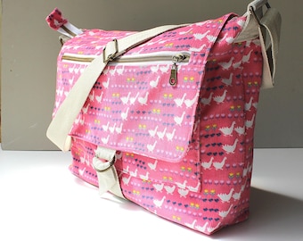 Pink corduroy Messenger Bag: Handmade Crossbody Laptop Bag duck print