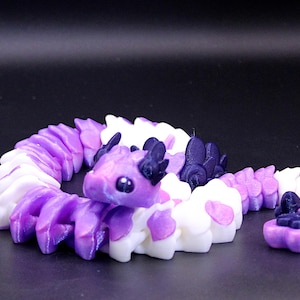 Variegated Cupid Snake | 3D Printed UV Reactive Articulated Snake | Heart Tail | Shimmery Pink Purple Blue