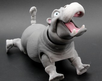 Hippo Figurine – 3D Printed Articulated Hippopotamus, Desk Decor