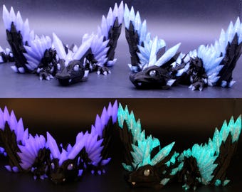 Articulated Crystal Wing Dragon – Glow in the Dark 3D Printed Fantasy Dragon Decor