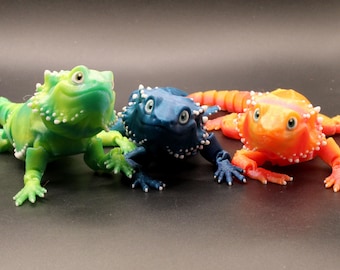 3D Printed Articulated Bearded Dragon – Poseable Fantasy Reptile, Dragon Lizard Desk Decor