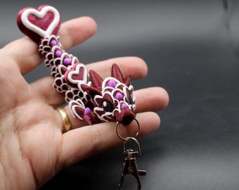 Heart Cookie Dragon Keychain – 3D Printed Valentine Dragon Bag Charm, Fantasy Key Ring Accessory