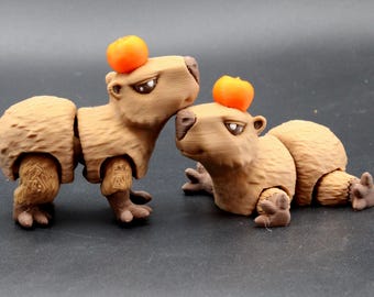 Capibara articolato con arancione – Decorazione da scrivania stampata in 3D con meme e tema animale, regalo