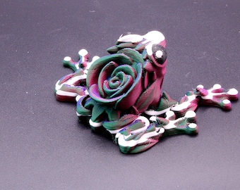 3D gedruckter, beweglicher Frosch mit Rose - Einzigartiges, posierbares Geschenk