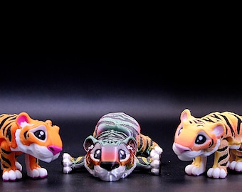 Articulated Mini Tiger – 3D Printed Figurine, Jungle Cat Fidget Collectible, Optional Keychain