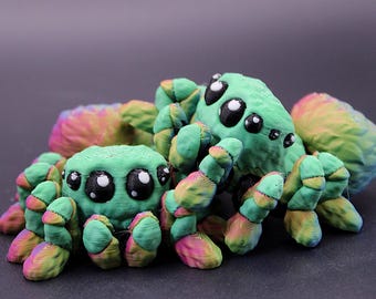 Jumping Spider Figurine – 3D Printed Articulated Spider, Magnetic UV Blacklight Decor