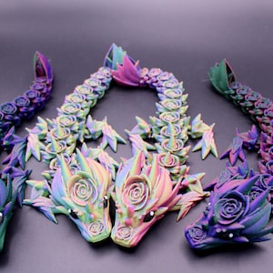 Rose Dragon - Articulated 3D Printed Dragon with Everlasting Roses