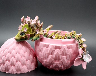 Moontouched Cherry Blossom Dragon – 3D Printed Articulated Figurine with Sakura Pink Flowers & Woodland Body