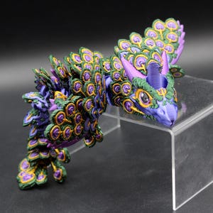 Articulated Peacock Dragon | Shimmering 3D Printed Figurine with Straw hole
