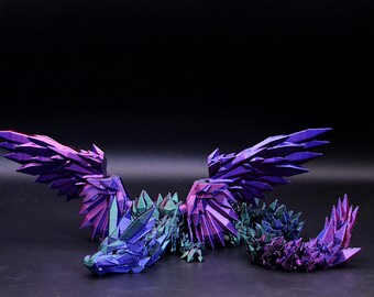 Crystalwing Dragon – 3D-geprint gelede fantasiedraakbeeldje, kristallen verzamelcadeau