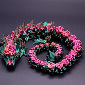Articulated Floral Rose Dragon – 3D Printed Fantasy Figurine Collectible