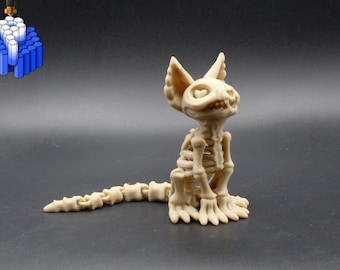 Articulated Skeleton Cat – 3D Printed Gothic Cat Figure with Heart Eyes