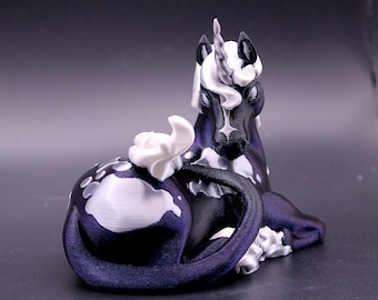 Twilight Mare Unicorn Figurine – 3D Printed Fantasy Equine in Burnt Titanium & Silver
