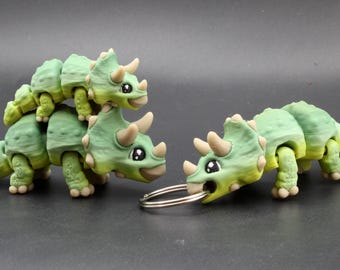 Mini Triceratops Keychain & Articulated Dinosaur Figure – 3D Printed Collectible