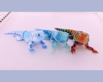 3D Printed Articulated Bearded Dragon – Poseable Fantasy Reptile, Dragon Lizard Desk Decor