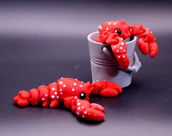 3D Printed Red Lobster – Whimsical Marine Decor, Optional Bucket