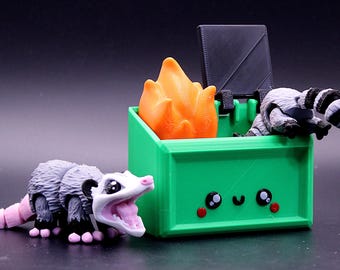 Kawaii Dumpster Fire 3D Print – Cute Desk Decor with Optional Raccoon & Opossum Figures