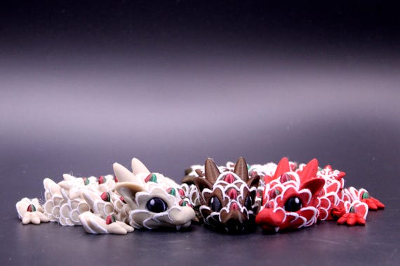 Gingerbread Dragon Figurine, Articulated Holiday Decor, 3D Printed Gift