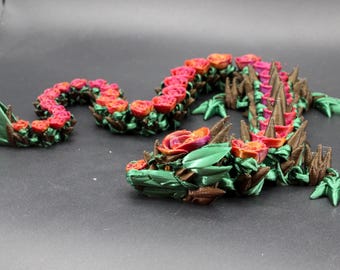 Articulated Floral Rose Dragon – 3D Printed Fantasy Figurine Collectible