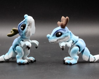 T-Rex de Natal – Estatueta de dinossauro articulada impressa em 3D, com nariz azul brilhante, decoração de criatura de inverno.