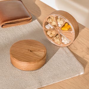 Pill Organizer 7 Day, Wooden Box for Pills, Weekly Vitamin Case