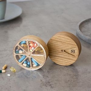 Pill Organizer 7 Day Wooden Box for Pills