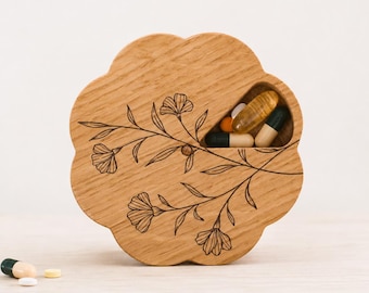 Wooden Weekly Pill Organizer, 7 Day Box for Pills, Cute Vitamin Case