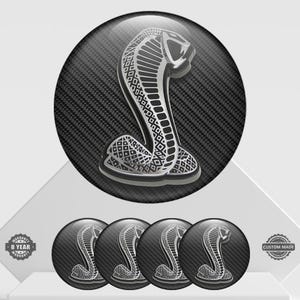4 pegatinas con el emblema de Shelby: pegatinas abovedadas con resina epoxi para ruedas y cubos centrales.