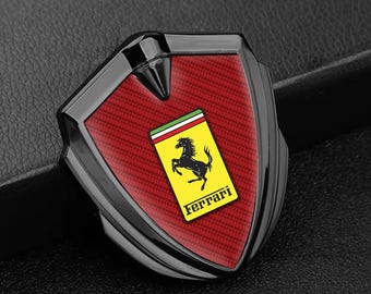 Domed Epoxy Ferrari Logo Metal Shield Fender Emblem Self-Adhesive Sticker Rear Window Car Badge