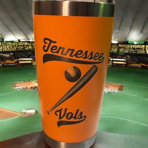Officially licensed University of Tennessee “baseball logo” engraved 20 ounce tumbler.