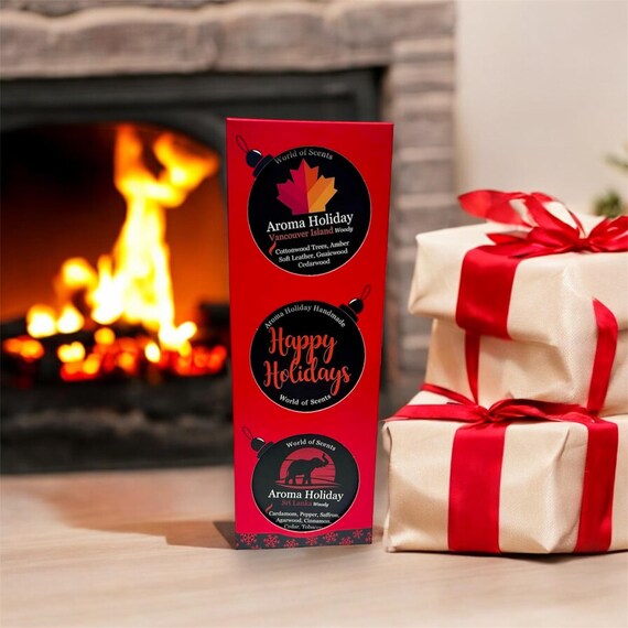 Christmas Soy Candle Gift Set, Woody Aromas, Travel Tins