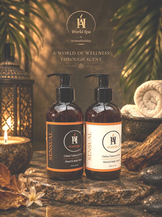 Sensual Hand & Body Wash and Lotion Set – Cuban Tobacco Oak Fragrance, Vegan Skincare