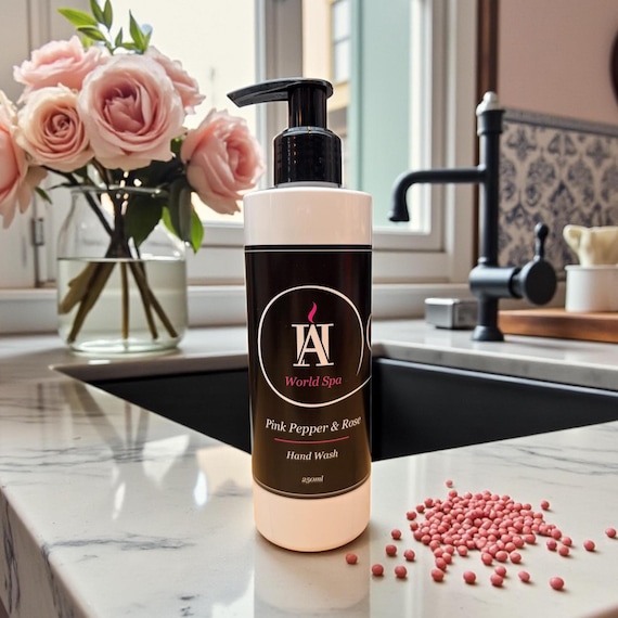 World Spa Parisian Rose & Pink Pepper Hand Wash – Luxury Vegan Liquid Soap – Calming Scent