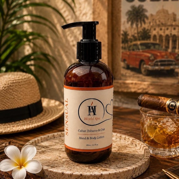 World SPA Cuban Tobacco & Oak Hand / Body Lotion — Vegan moisturiser — luxurious non-greasy moisturiser.