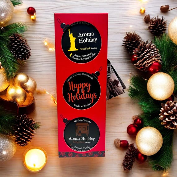 Christmas Candle Gift Set, Triple Soy Tin Candles, Aroma Holiday