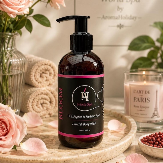 World Spa Parisian Rose & Pink Pepper Hand Wash – Luxury Vegan Liquid Soap – Calming Scent