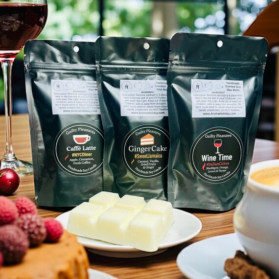 3 Pack Soy Wax Melt Bundle: Coffee, Cake & Wine Guilty Pleasure Scents.