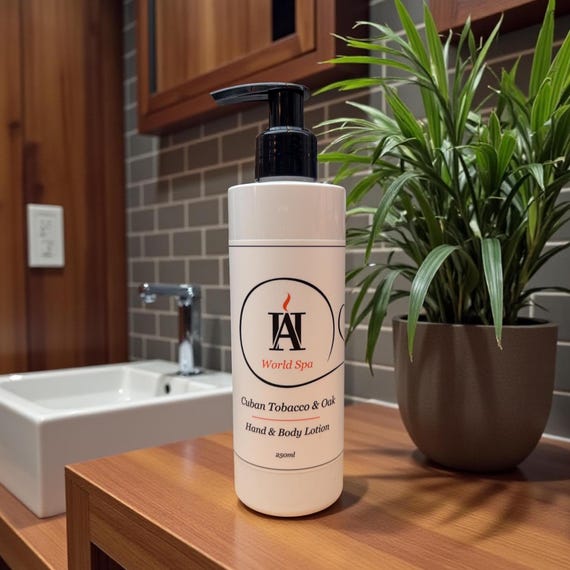 World SPA Cuban Tobacco & Oak Hand / Body Lotion — Vegan moisturiser — luxurious non-greasy moisturiser.