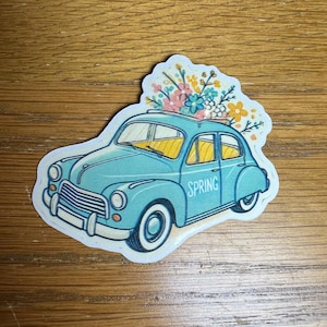 Adesivo per auto d'epoca con fiori / Estetica pastello blu salvia / Adesivo impermeabile floreale "primavera" per laptop, diario, bottiglia d'acqua
