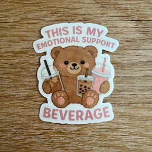 Teddysticker met emotionele steun | Boba, ijskoffie, smoothie | Esthetische uitsnede (7 x 6 cm) of roze stempel (6,5 x 7,5 cm)