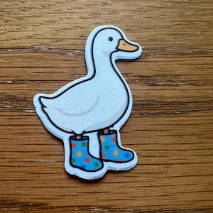 White Goose Sticker in Blue Polka Dot Boots | Cute Spring Aesthetic | Waterproof Sticker for Laptop, Journal, Water Bottle, iPad, Kindle