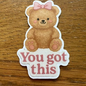 Adesivo "You Got This Teddy Bear" / Vibrazioni da ragazza morbida / Estetica motivazionale pastello / Mini discorso motivazionale da 6 x 4 cm per diario, laptop, bottiglia d'acqua
